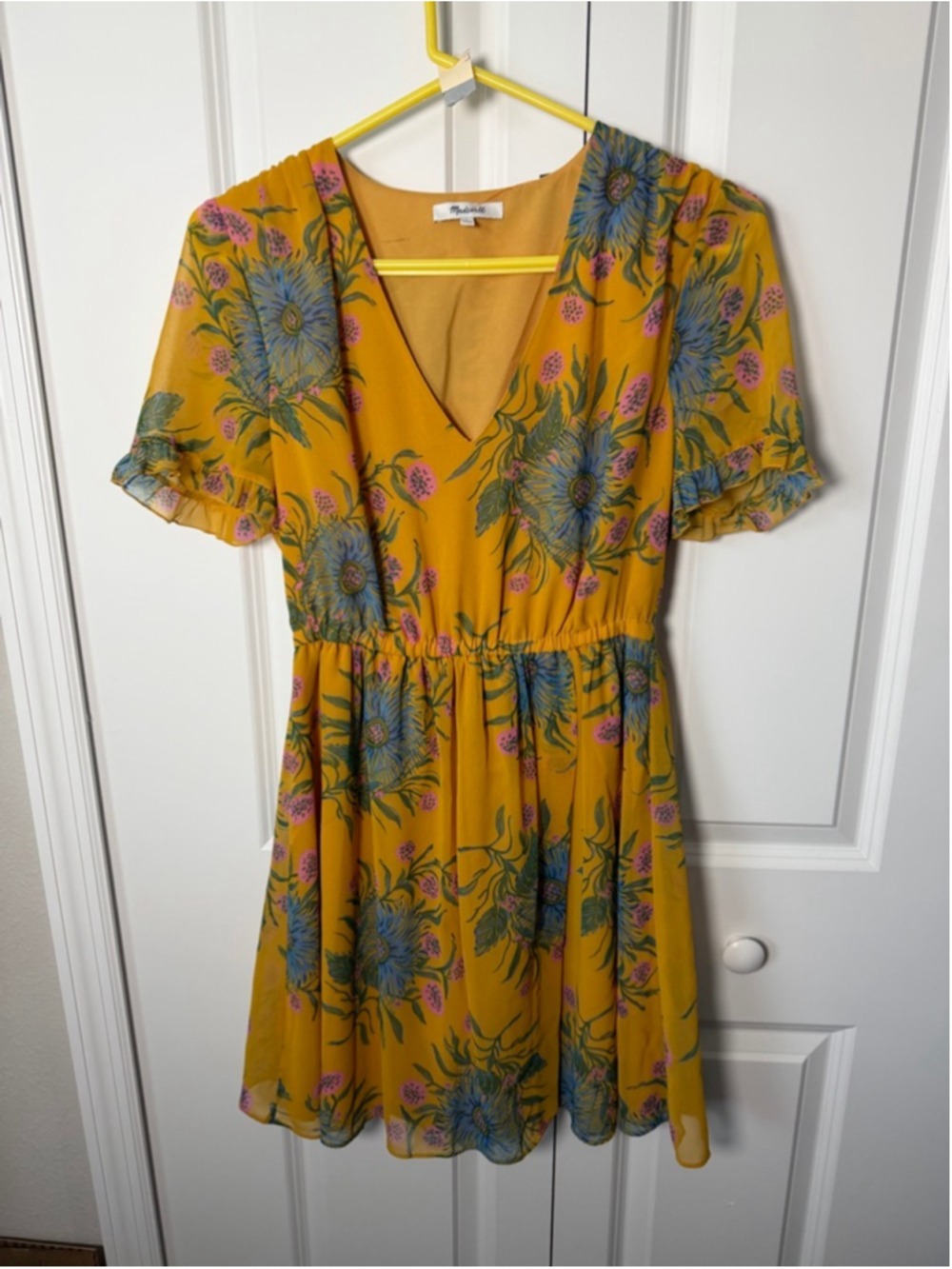 Madewell Mini Dress Size 2 Yellow Blue Floral EUC